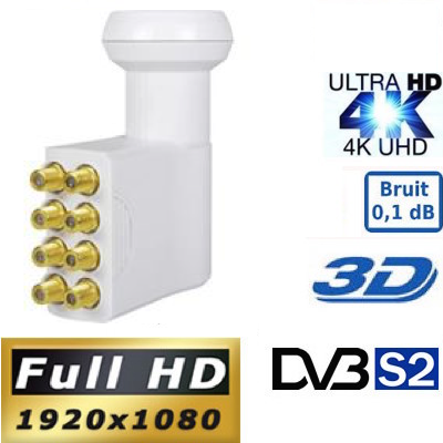 LNB Octo 0.1 dB - 40 mm - Fiche F plaqu or - Smart Titanium Eco TEO - HDTV 4K - 5 ans de garantie